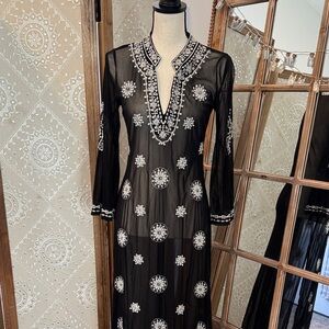 INC International Concepts Black Sheer Coverup with White Embroidery